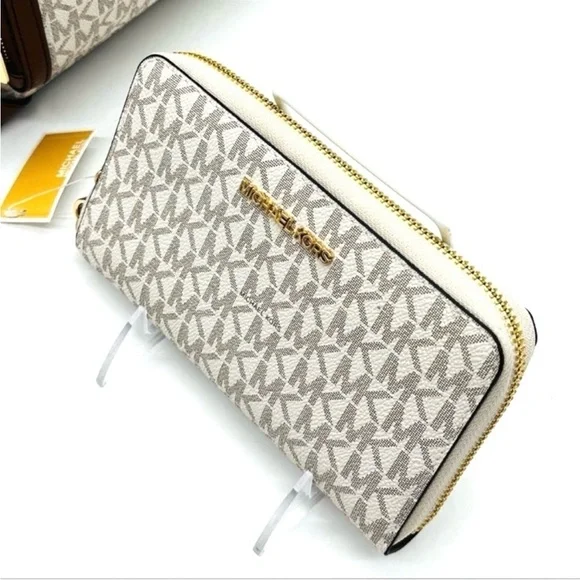 Michael Kors Medium Jaycee Zip Packet Backpack & Large Flat MF Phone Case Wallet